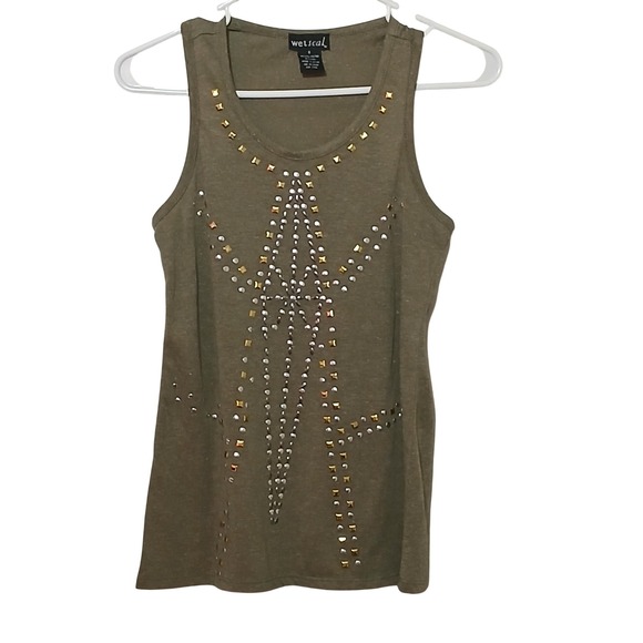 Wet Seal Tops - Wet Seal Olive Green Studded Tank Top Sleeveless Casual Shirt Small